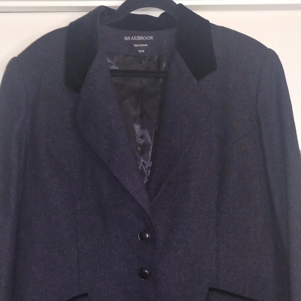 BRAEBROOK women’s 100% WOOL Riding Jacket Velvet collar‎ Fully lined Size 13/14